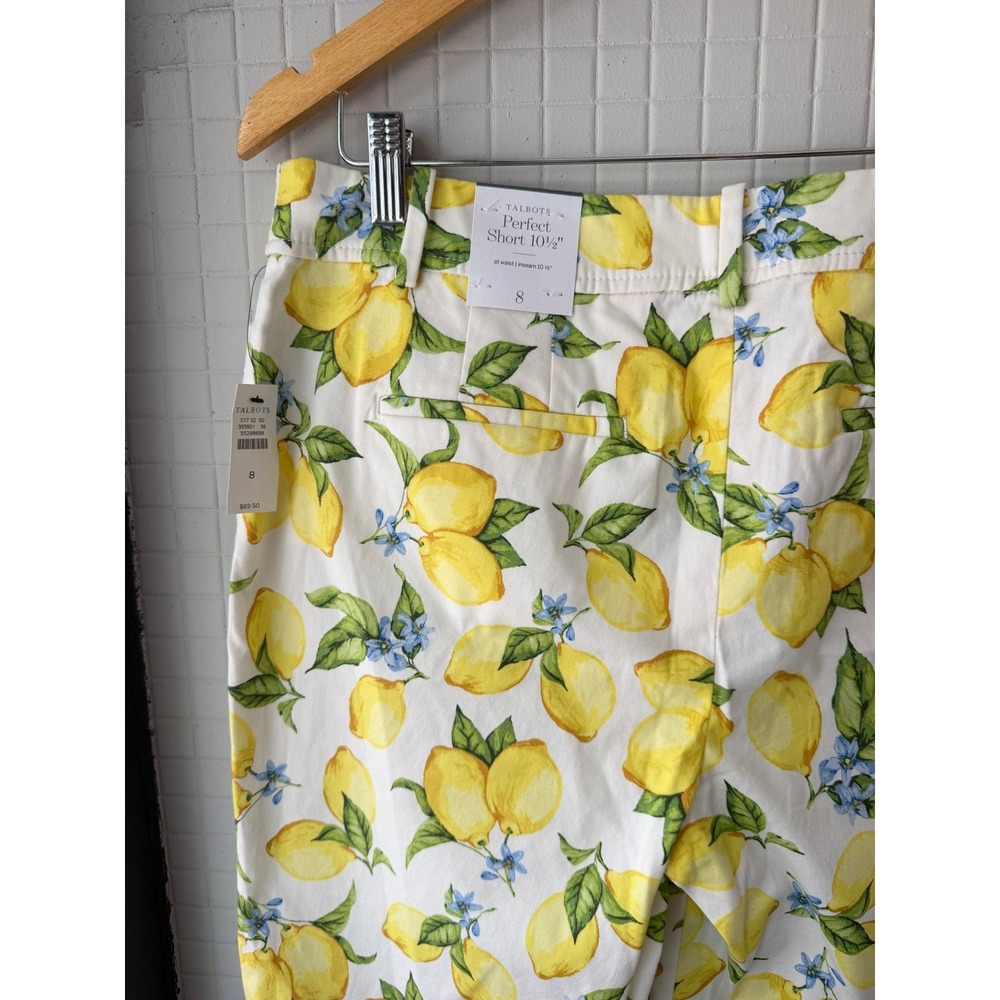 Talbots Perfect Short 10.5 Bermuda Lemon Print Cotton Shorts White Womens 8 NWT - Picture 7 of 9